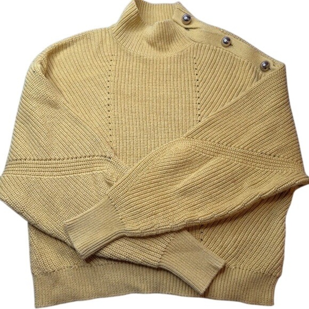 Joie Mock Neck Button Shoulder Sweater Womens Size S Yellow Chunky Rib Knit Fall